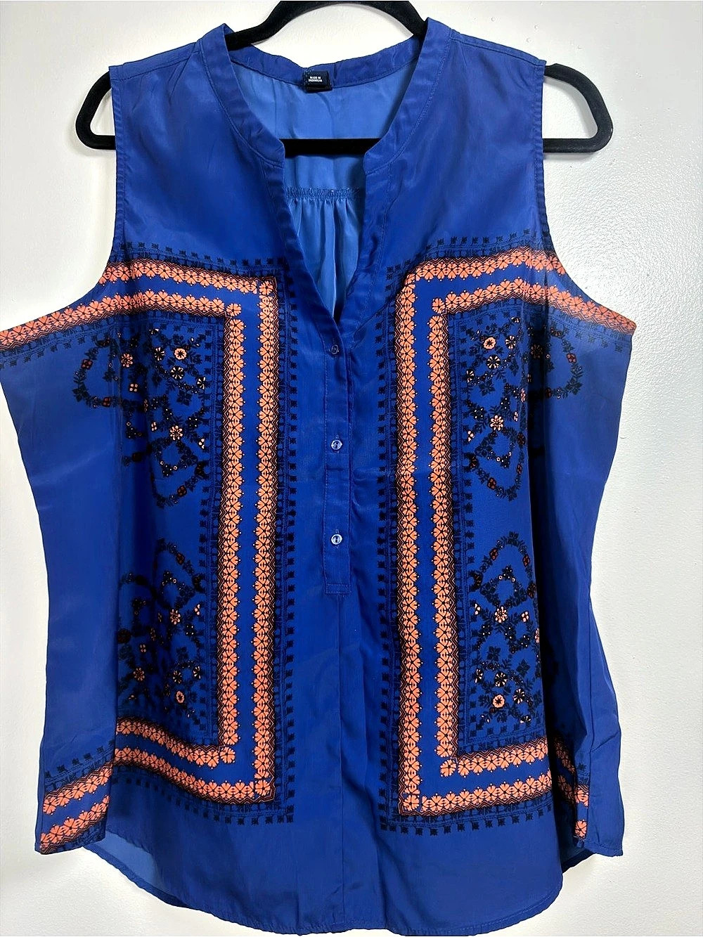 Old Navy Floral Button Front Blouse in Blue Size XL